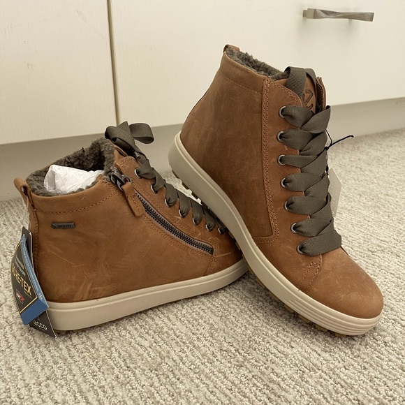 Ecco Brown Ankle Boots with Gray Laces - Picture 1 of 5